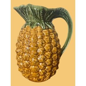 Vintage Ceramic Pineapple Pitcher Olfaire 8.5" Tall Majolica Style Tiki Swingers